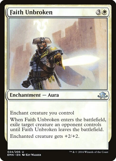 Faith Unbroken, carta Magic di tipo Enchantment — Aura illustrata da Kev Walker