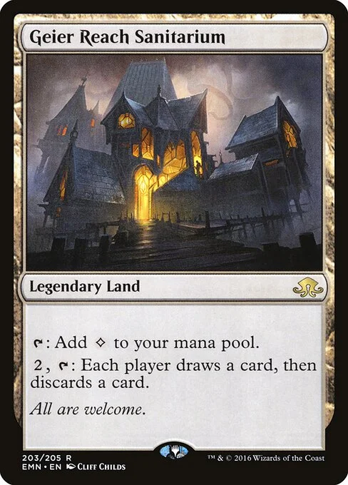 Geier Reach Sanitarium, carta Magic di tipo Legendary Land illustrata da Cliff Childs
