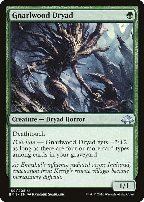 Gnarlwood Dryad, carta Magic di tipo Creature — Dryad Horror illustrata da Raymond Swanland