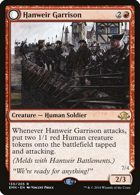 Hanweir Garrison, carta Magic di tipo Creature — Human Soldier illustrata da Vincent Proce