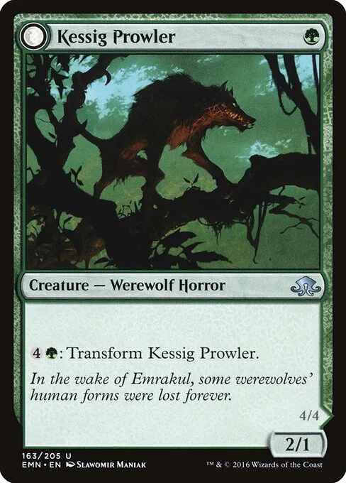 Kessig Prowler // Sinuous Predator, carta Magic di tipo Creature — Werewolf Horror // Creature — Eldrazi Werewolf illustrata da Slawomir Maniak
