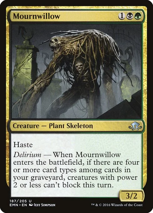 Mournwillow, carta Magic di tipo Creature — Plant Skeleton illustrata da Jeff Simpson
