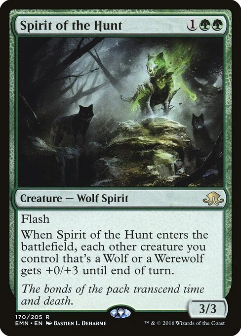 Spirit of the Hunt, carta Magic di tipo Creature — Wolf Spirit illustrata da Bastien L. Deharme