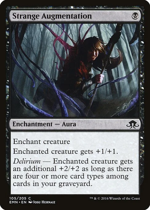 Strange Augmentation, carta Magic di tipo Enchantment — Aura illustrata da Josu Hernaiz