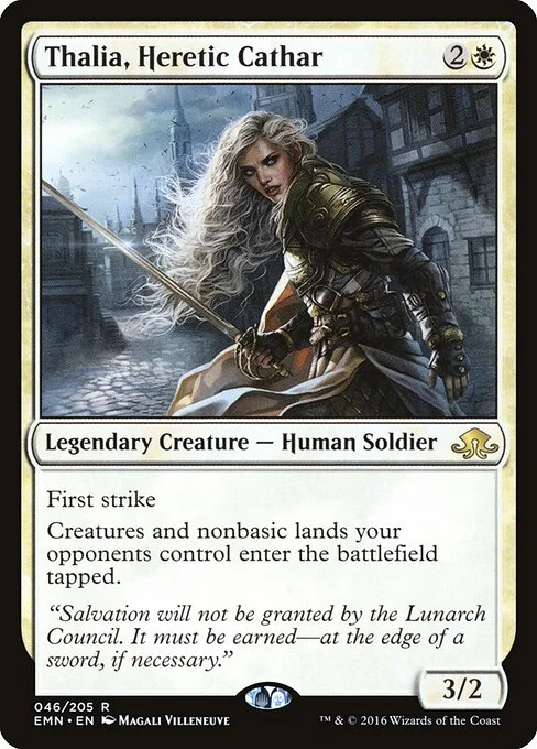 Thalia, Heretic Cathar, carta Magic di tipo Legendary Creature — Human Soldier illustrata da Magali Villeneuve