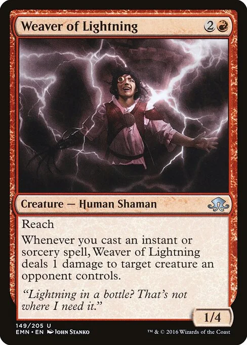 Weaver of Lightning, carta Magic di tipo Creature — Human Shaman illustrata da John Stanko