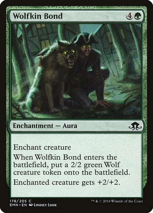 Wolfkin Bond, carta Magic di tipo Enchantment — Aura illustrata da Lindsey Look