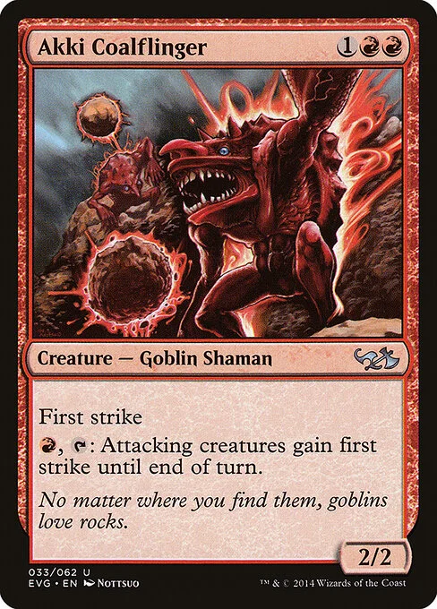 Akki Coalflinger, carta Magic di tipo Creature — Goblin Shaman illustrata da Nottsuo