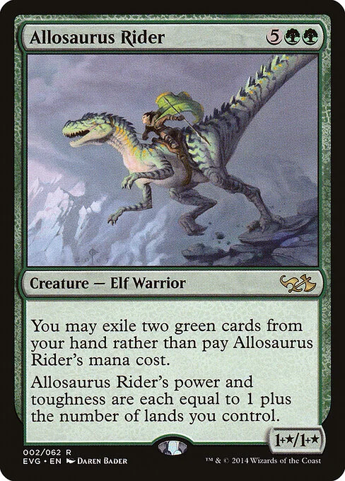 Allosaurus Rider, carta Magic di tipo Creature — Elf Warrior illustrata da Daren Bader