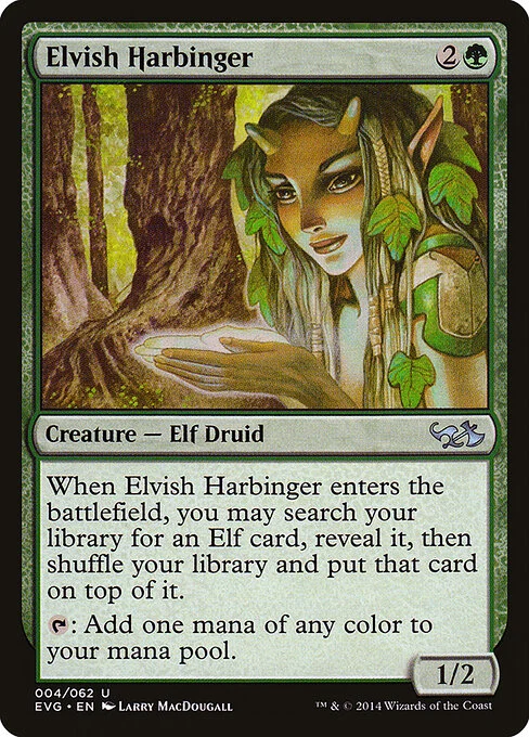Elvish Harbinger, carta Magic di tipo Creature — Elf Druid illustrata da Larry MacDougall