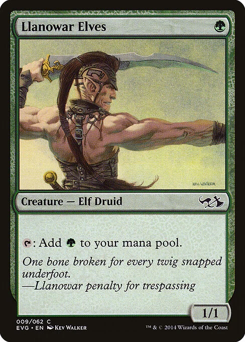 Llanowar Elves, carta Magic di tipo Creature — Elf Druid illustrata da Kev Walker