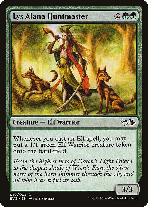 Lys Alana Huntmaster, carta Magic di tipo Creature — Elf Warrior illustrata da Pete Venters