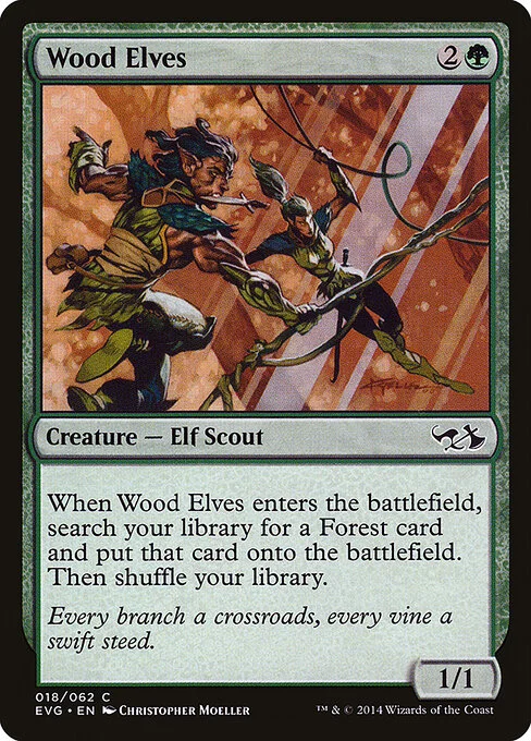 Wood Elves, carta Magic di tipo Creature — Elf Scout illustrata da Christopher Moeller
