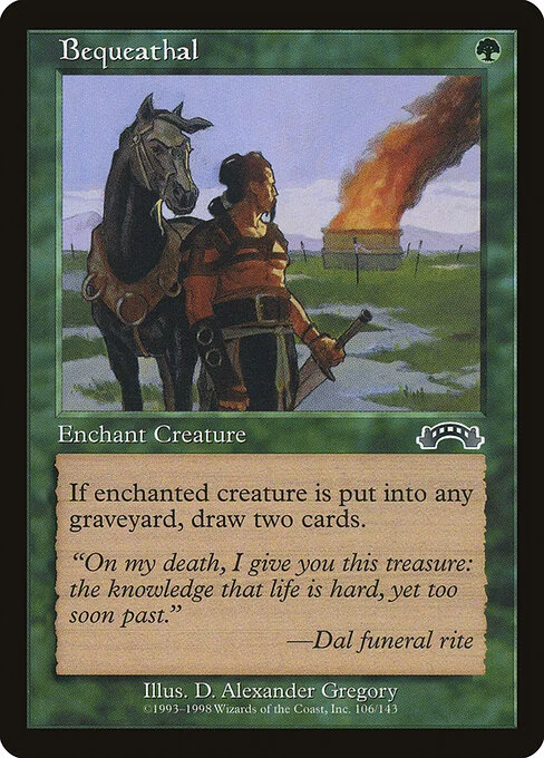 Bequeathal, carta Magic di tipo Enchantment — Aura illustrata da D. Alexander Gregory