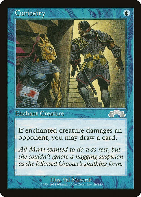 Curiosity, carta Magic di tipo Enchantment — Aura illustrata da Val Mayerik