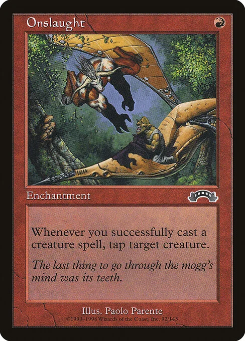 Onslaught, carta Magic di tipo Enchantment illustrata da Paolo Parente