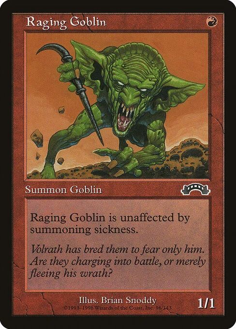 Raging Goblin, carta Magic di tipo Creature — Goblin Berserker illustrata da Brian Snõddy