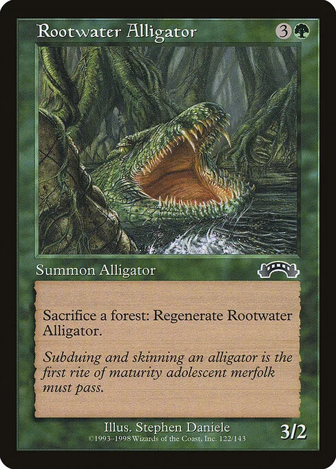 Rootwater Alligator, carta Magic di tipo Creature — Crocodile illustrata da Stephen Daniele