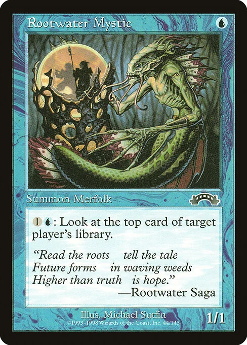 Rootwater Mystic, carta Magic di tipo Creature — Merfolk Wizard illustrata da Michael Sutfin