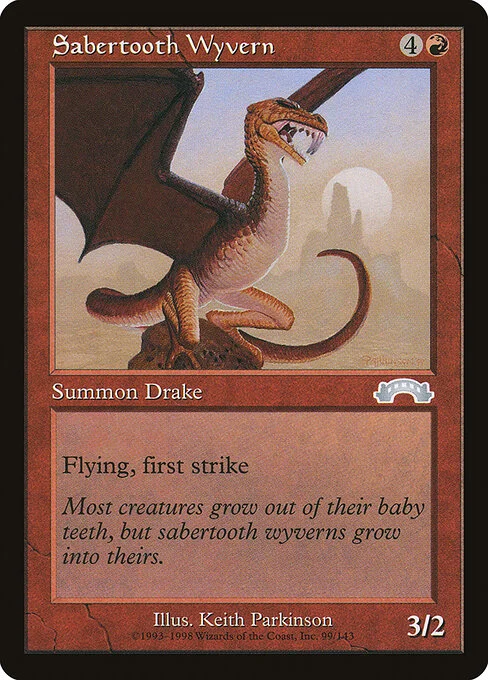 Sabertooth Wyvern, carta Magic di tipo Creature — Drake illustrata da Keith Parkinson