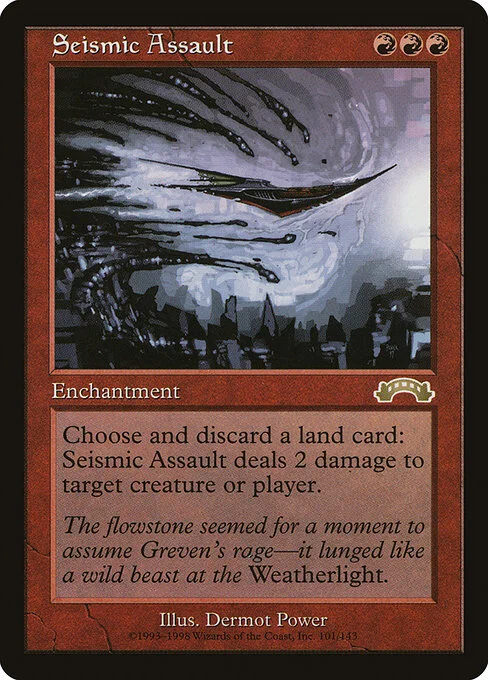 Seismic Assault, carta Magic di tipo Enchantment illustrata da Dermot Power