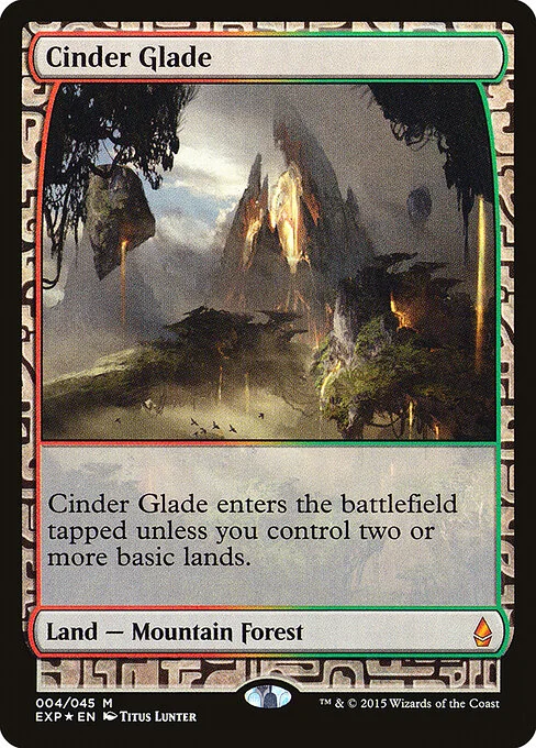 Cinder Glade, carta Magic di tipo Land — Mountain Forest illustrata da Titus Lunter