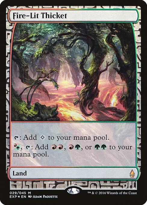 Fire-Lit Thicket, carta Magic di tipo Land illustrata da Adam Paquette