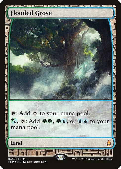 Flooded Grove, carta Magic di tipo Land illustrata da Christine Choi
