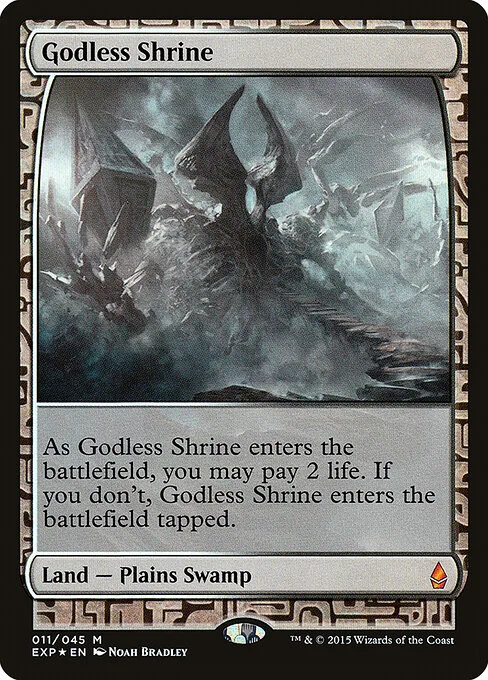 Godless Shrine, carta Magic di tipo Land — Plains Swamp illustrata da Noah Bradley