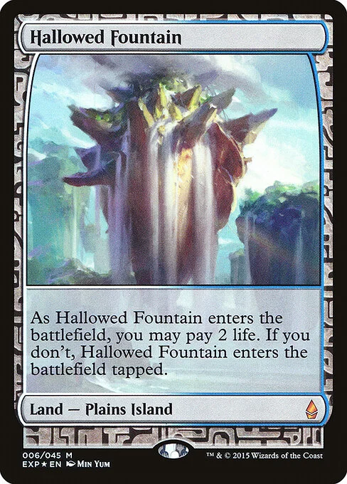 Hallowed Fountain, carta Magic di tipo Land — Plains Island illustrata da Min Yum