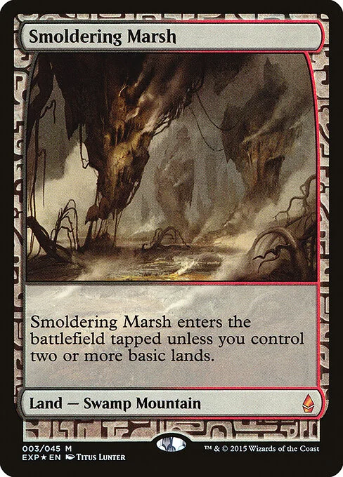 Smoldering Marsh, carta Magic di tipo Land — Swamp Mountain illustrata da Titus Lunter