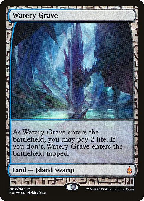 Watery Grave, carta Magic di tipo Land — Island Swamp illustrata da Min Yum