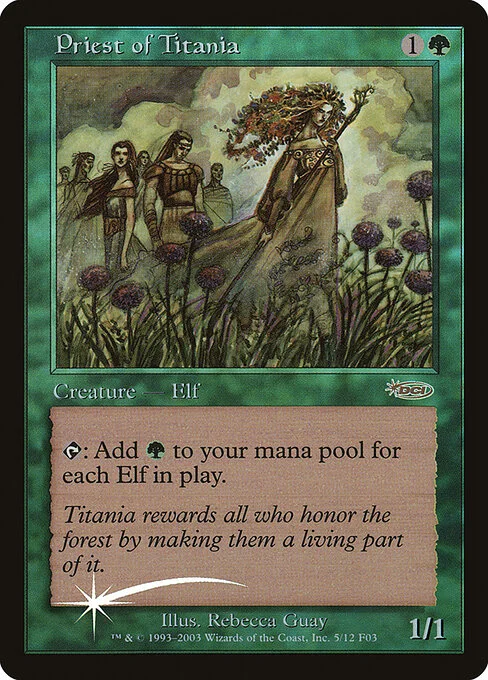 Priest of Titania, carta Magic di tipo Creature — Elf Druid illustrata da Rebecca Guay