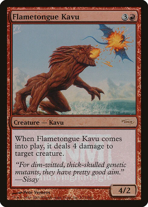 Flametongue Kavu, carta Magic di tipo Creature — Kavu illustrata da Pete Venters