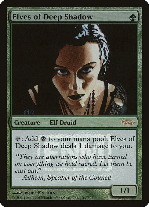Elves of Deep Shadow, carta Magic di tipo Creature — Elf Druid illustrata da Jesper Myrfors