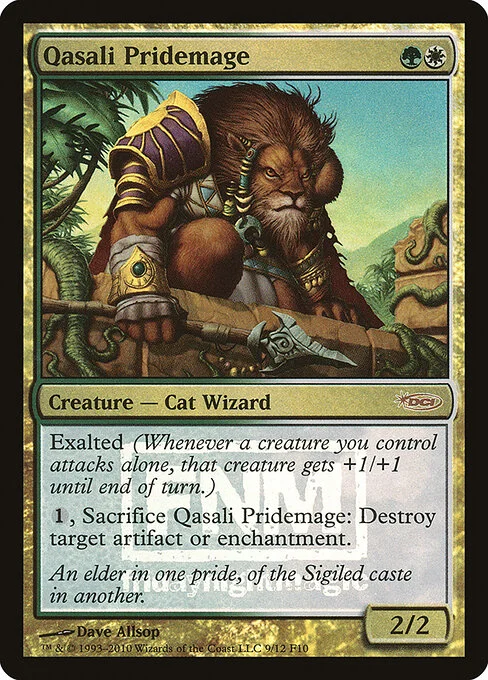 Qasali Pridemage, carta Magic di tipo Creature — Cat Wizard illustrata da Dave Allsop