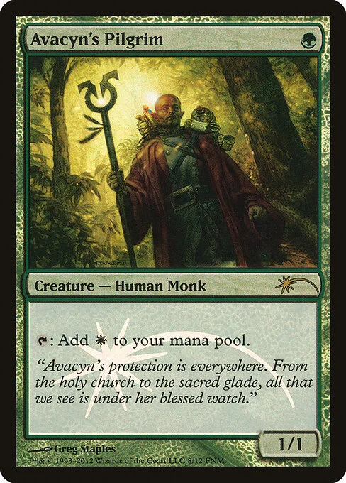 Avacyn's Pilgrim, carta Magic di tipo Creature — Human Monk illustrata da Greg Staples