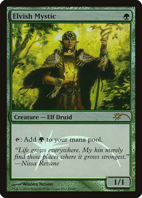 Elvish Mystic, carta Magic di tipo Creature — Elf Druid illustrata da Winona Nelson