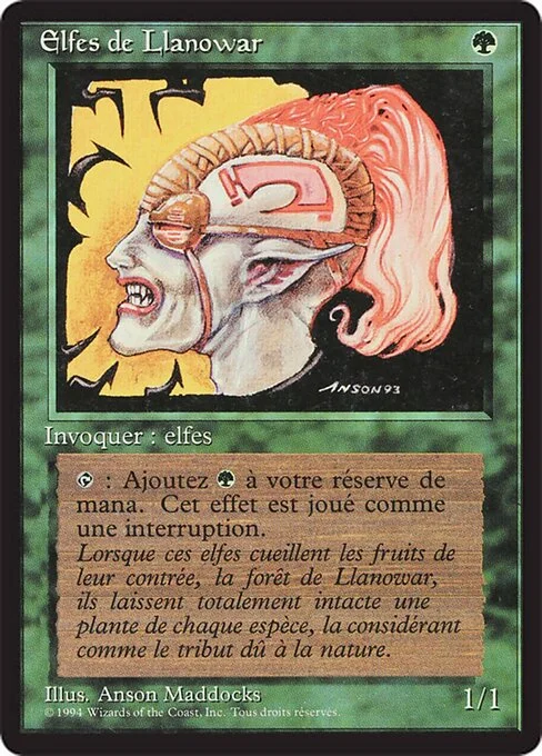Llanowar Elves, carta Magic di tipo Creature — Elf Druid illustrata da Anson Maddocks