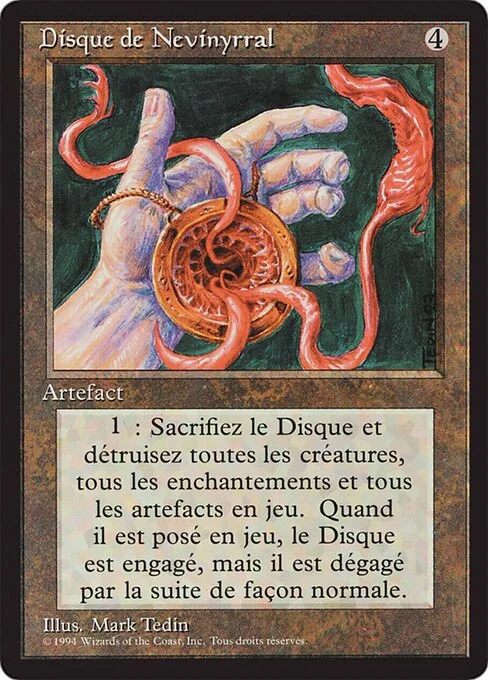 Nevinyrral's Disk, carta Magic di tipo Artifact illustrata da Mark Tedin