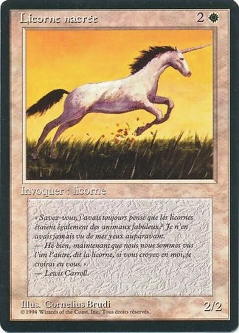 Pearled Unicorn, carta Magic di tipo Creature — Unicorn illustrata da Cornelius Brudi