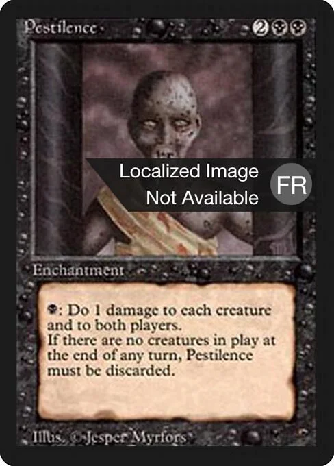 Pestilence, carta Magic di tipo Enchantment illustrata da Jesper Myrfors