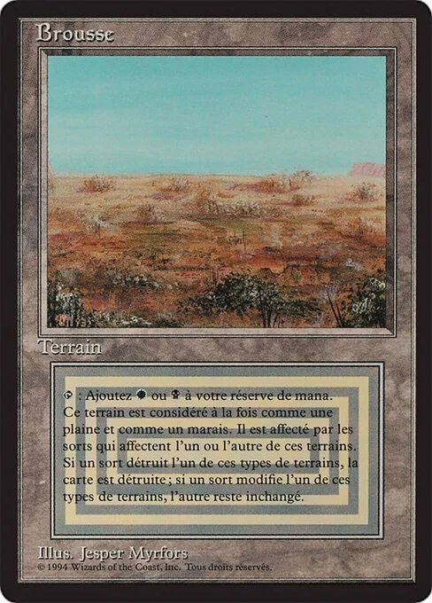 Scrubland, carta Magic di tipo Land — Plains Swamp illustrata da Jesper Myrfors