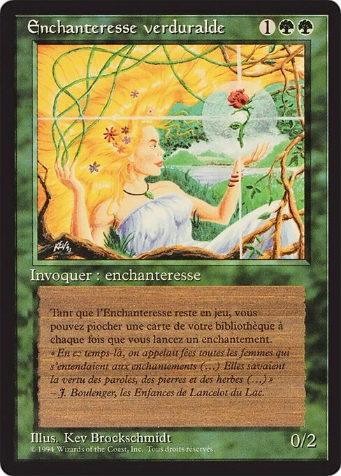 Verduran Enchantress, carta Magic di tipo Creature — Human Druid illustrata da Kev Brockschmidt