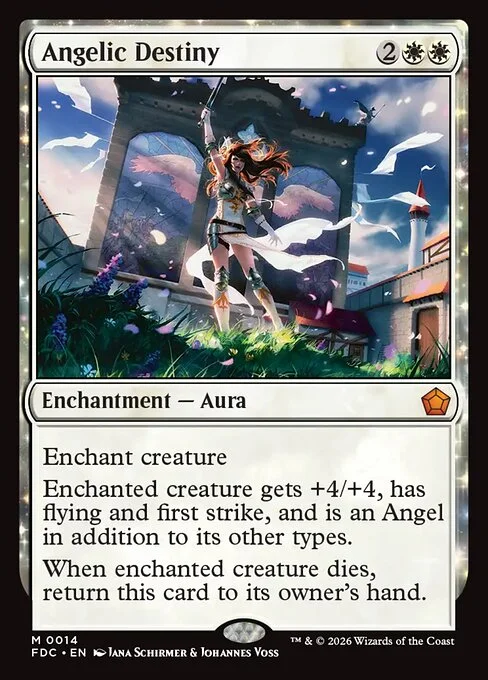 Angelic Destiny, carta Magic di tipo Enchantment — Aura illustrata da Jana Schirmer & Johannes Voss