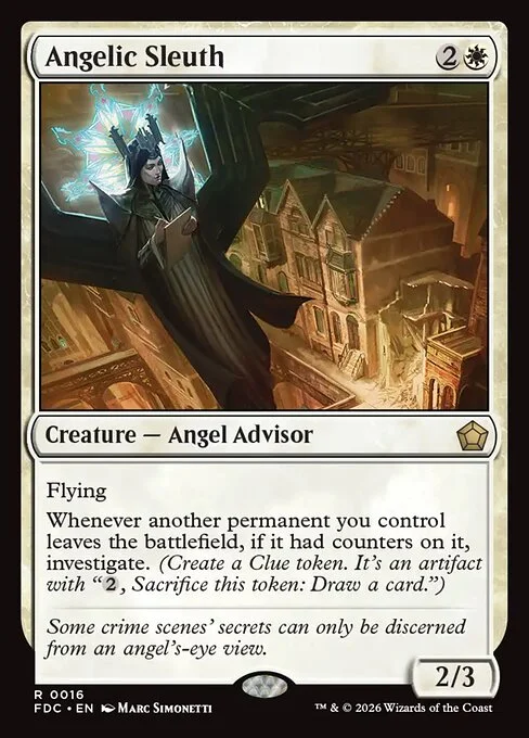 Angelic Sleuth, carta Magic di tipo Creature — Angel Advisor illustrata da Marc Simonetti