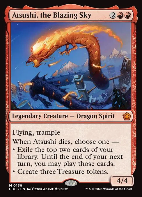 Atsushi, the Blazing Sky, carta Magic di tipo Legendary Creature — Dragon Spirit illustrata da Victor Adame Minguez
