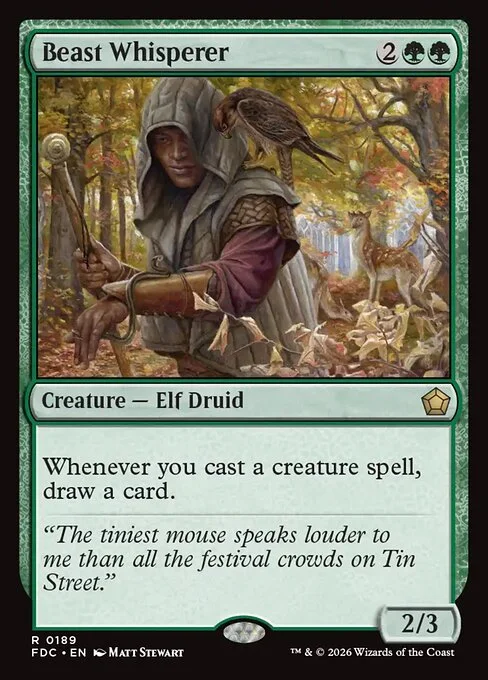 Beast Whisperer, carta Magic di tipo Creature — Elf Druid illustrata da Matt Stewart