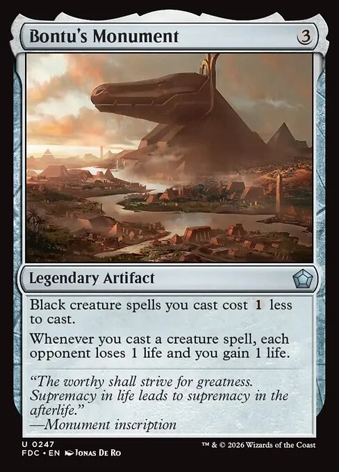 Bontu's Monument, carta Magic di tipo Legendary Artifact illustrata da Jonas De Ro
