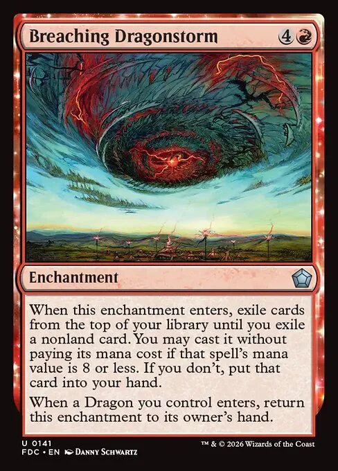 Breaching Dragonstorm, carta Magic di tipo Enchantment illustrata da Danny Schwartz